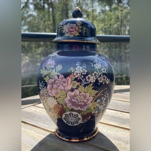 Vintage Blue Kutani Temple Jar